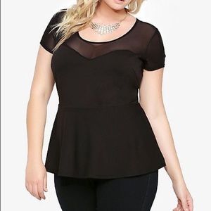 Torrid Black Mesh Illusion Peplum Top